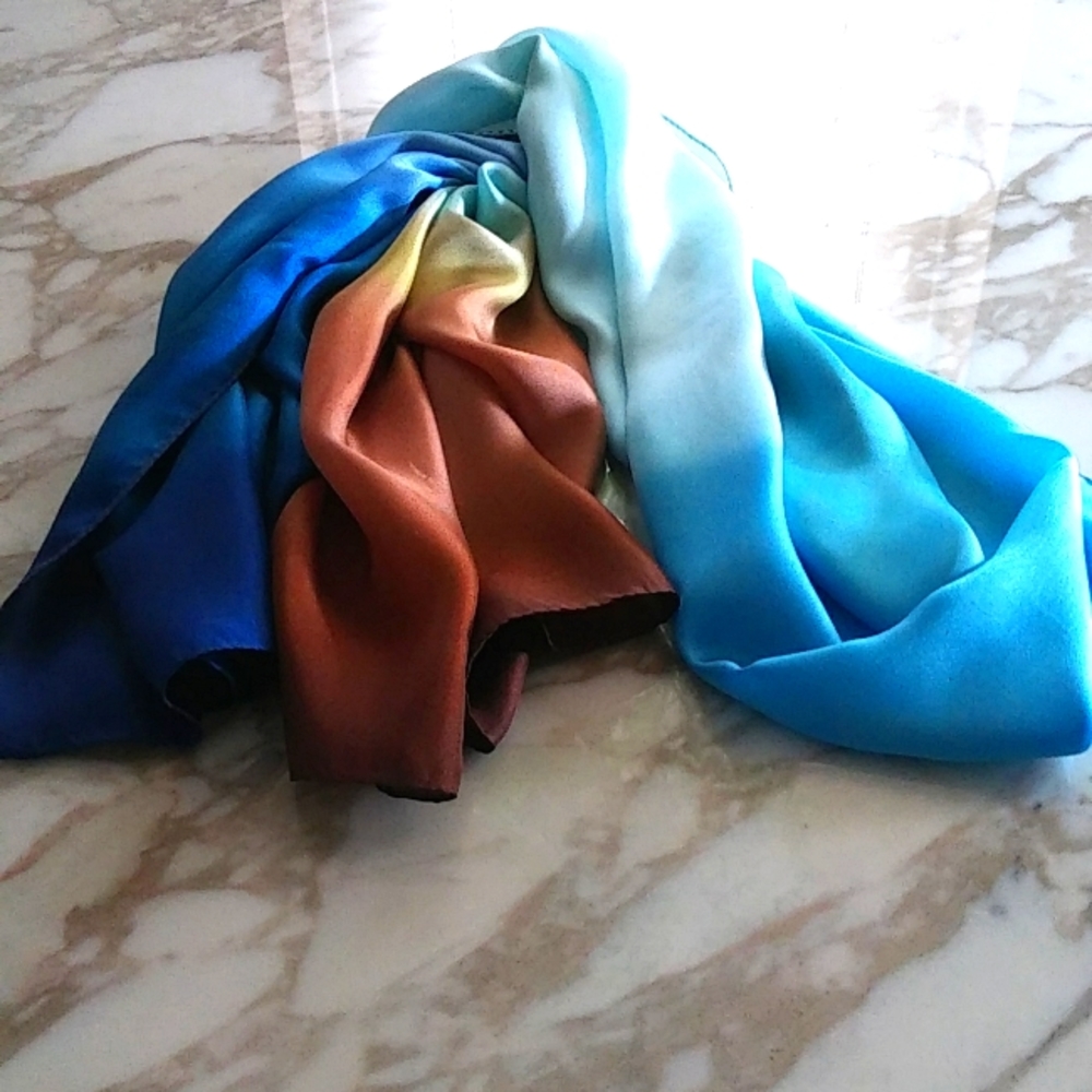 BEAUTIFUL ELEGENT MULTI COLOR SILK SCARF,56" LONG BY 25" WIDE